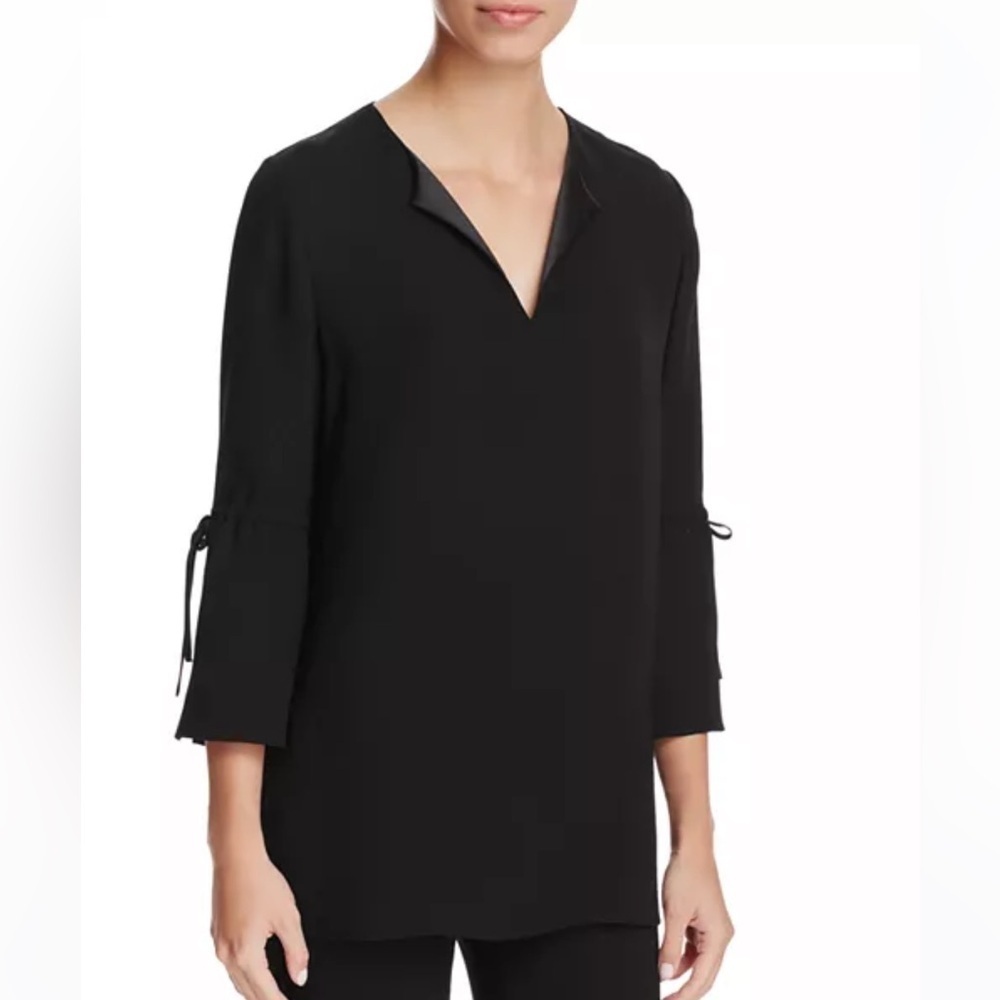 Lafayette 148 New York Sela Silk Blouse Black Business Casual Women Medium